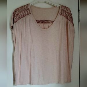 J. Jill Light Soft Pink Top with Embroidered Shoulders, XL, 16-18